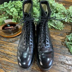Military Black Leather Boots Goth Gothic Lace Ties Vintage 1970 Size 9 Biltrite